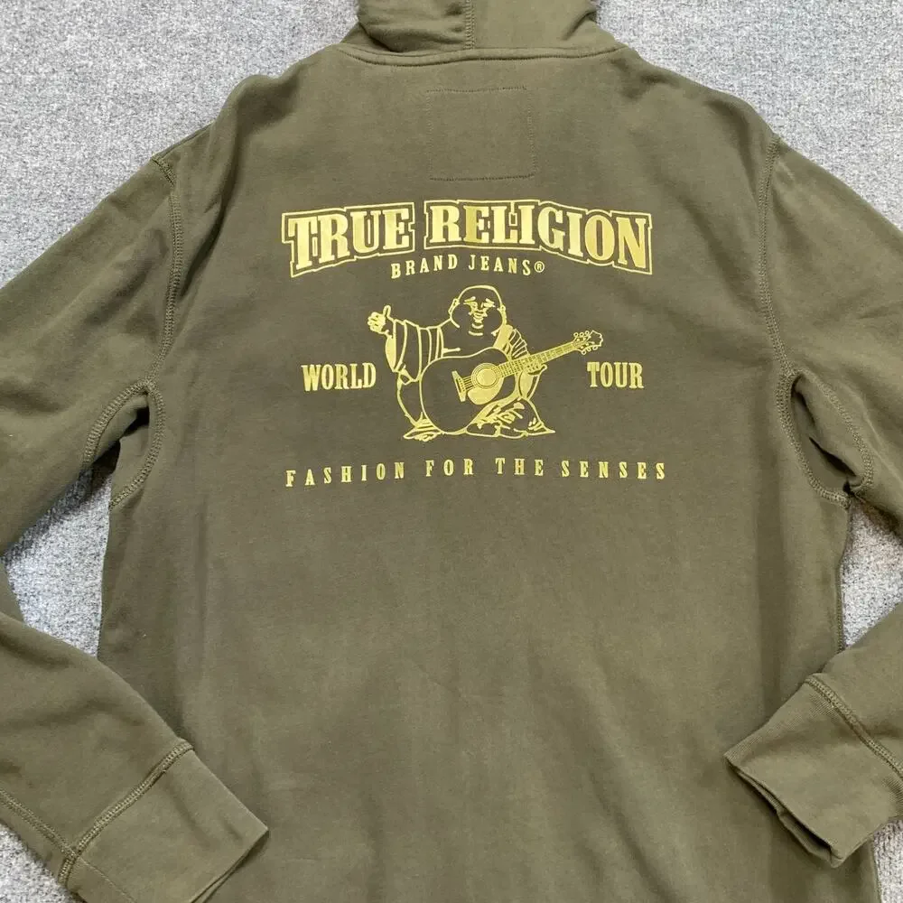 True Religion Sweatsuit Mens Large Avocado Cuff Sweatpant Jogger Metallic Hoodie